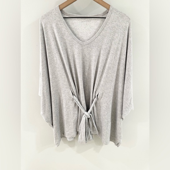Softies Tie Front Kimono Sleeve Tunic Gray, One Size - Picture 4 of 6